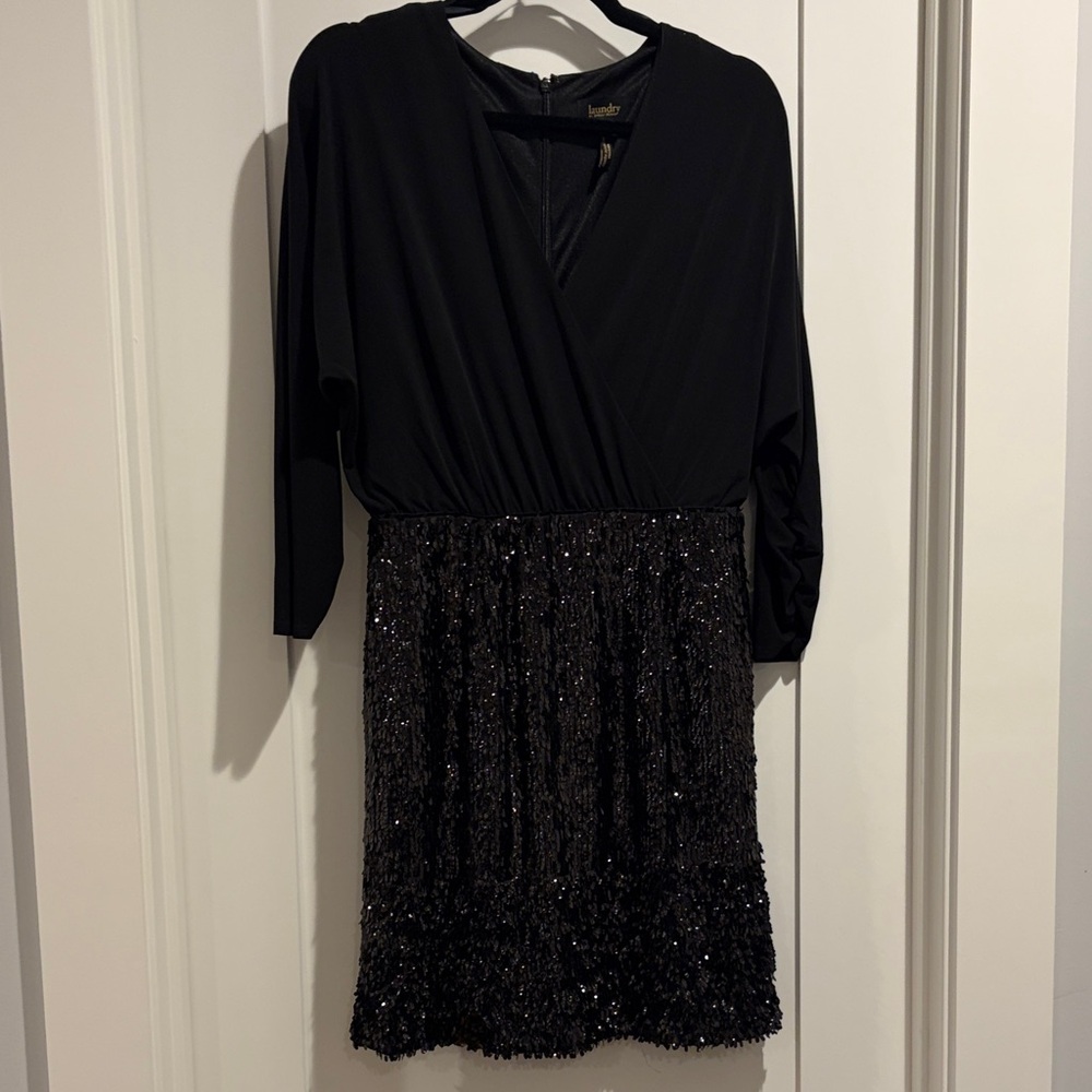 Laundry By Shelli Segal Black Sequin Long Sleeve Dress
